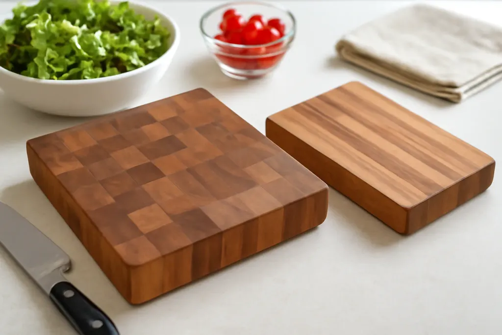 Original editorial photograph (not the exact linked listing) illustrating end grain vs edge grain cutting board