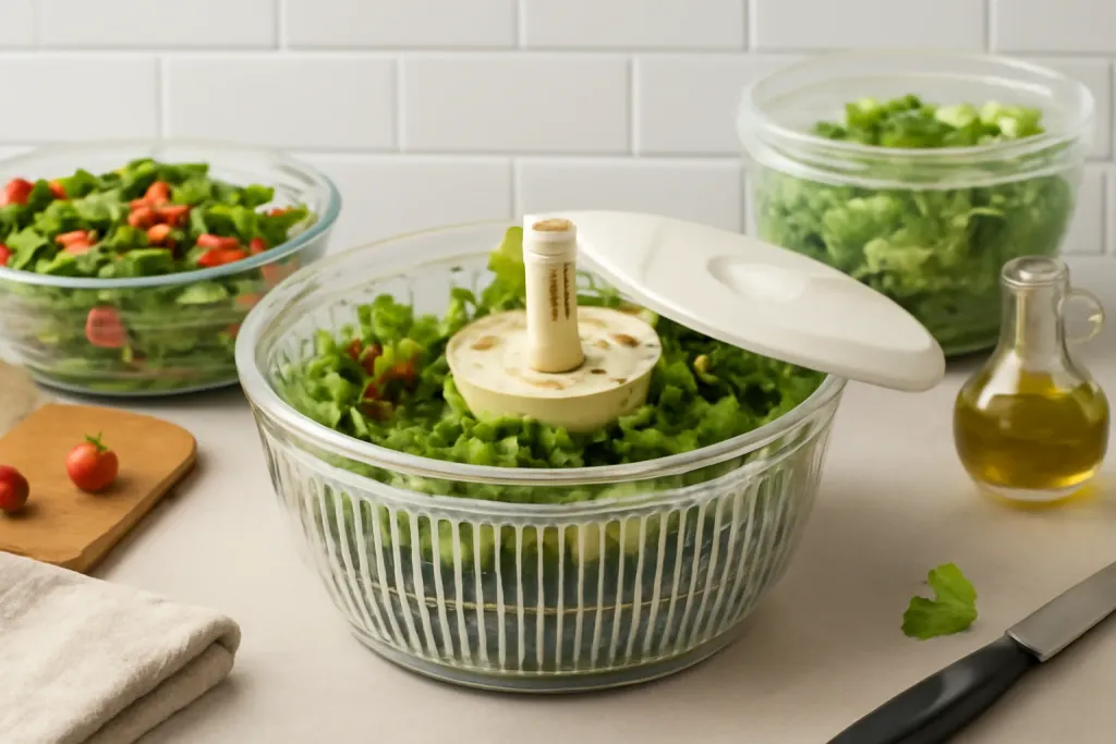 Original editorial photograph (not the exact linked listing) illustrating salad spinner not spinning smoothly